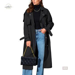 Classic Trench Coat Double-Breasted Belted Lapel Lightweight Windproof Jacket